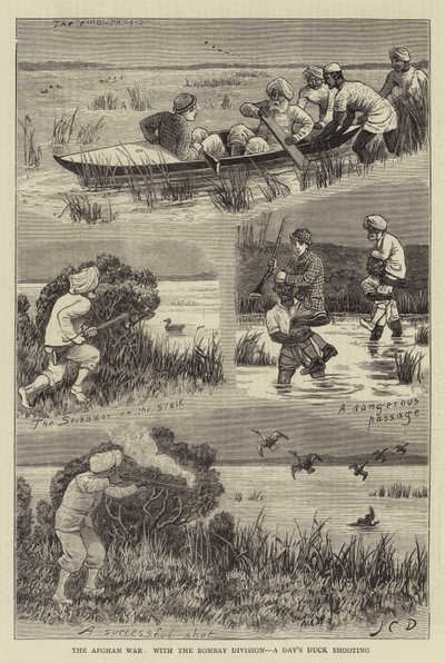 アフガン戦争、ボンベイ師団、アヒルの射撃 作： John Charles Dollman